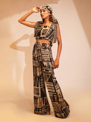 Nikita Mhaisalkar-White Black Aztec Printed Pants-INDIASPOPUP.COM