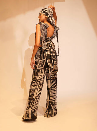 Nikita Mhaisalkar-White Black Aztec Printed Pants-INDIASPOPUP.COM