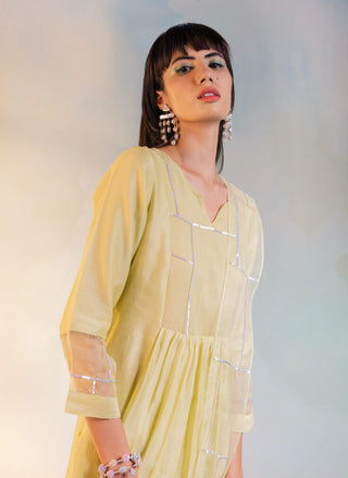 Charkhee-Lime Yellow Classic Straight Kurta Set-INDIASPOPUP.COM