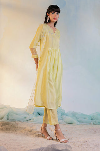 Charkhee-Lime Yellow Classic Straight Kurta Set-INDIASPOPUP.COM