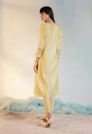 Charkhee-Lime Yellow Classic Straight Kurta Set-INDIASPOPUP.COM