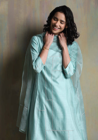 Charkhee-Aqua Green Kurta Set-INDIASPOPUP.COM