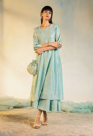 Charkhee-Aqua Green Chanderi Kurta Set-INDIASPOPUP.COM