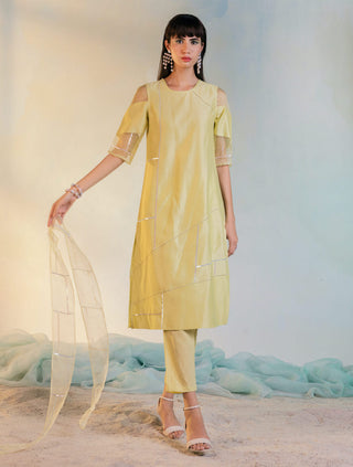 Charkhee-Lime Yellow Straight Kurta Set-INDIASPOPUP.COM