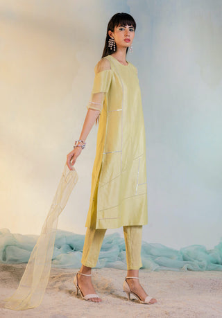 Charkhee-Lime Yellow Straight Kurta Set-INDIASPOPUP.COM