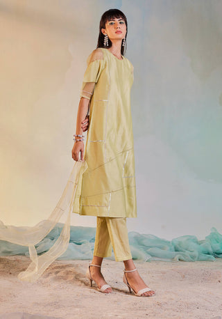 Charkhee-Lime Yellow Straight Kurta Set-INDIASPOPUP.COM