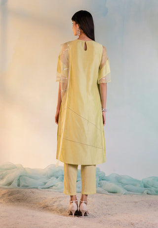 Charkhee-Lime Yellow Straight Kurta Set-INDIASPOPUP.COM