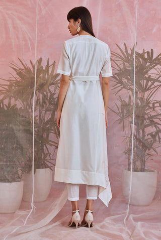 Charkhee-Pearl White Wrap Kurta With Pant-INDIASPOPUP.COM