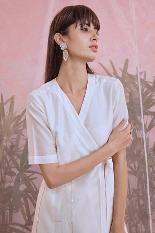 Charkhee-Pearl White Wrap Kurta With Pant-INDIASPOPUP.COM