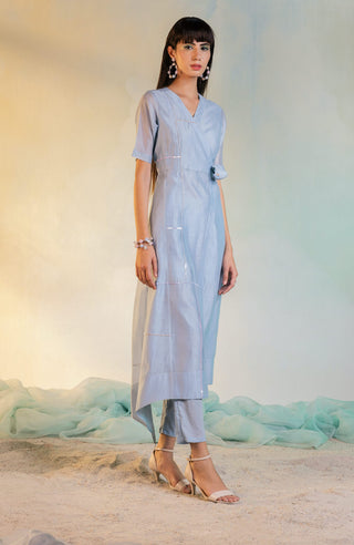 Charkhee-Cool Blue Wrap Kurta With Pant-INDIASPOPUP.COM