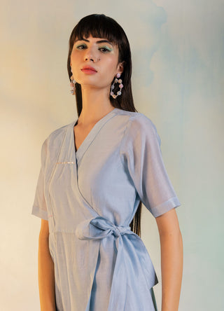 Charkhee-Cool Blue Wrap Kurta With Pant-INDIASPOPUP.COM