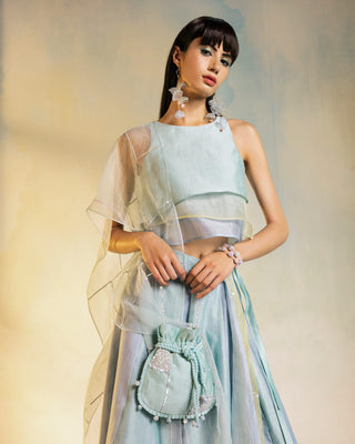 Charkhee-Blue Layered Lehenga Set-INDIASPOPUP.COM