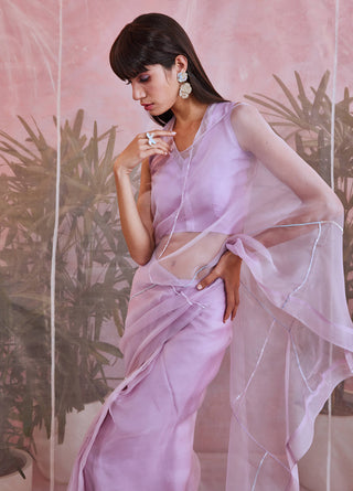 Charkhee-Lilac Organza Saree With Blouse-INDIASPOPUP.COM