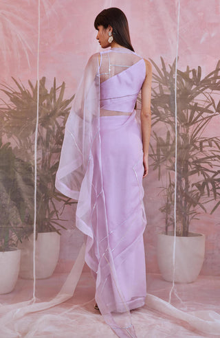 Charkhee-Lilac Organza Saree With Blouse-INDIASPOPUP.COM