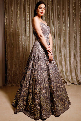 Archana Kochhar-Grey Embroidery Anarkali Gown-INDIASPOPUP.COM