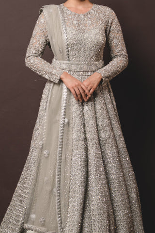 Nitika Gujral-Grey Tulle Gown And Dupatta With Trail-INDIASPOPUP.COM