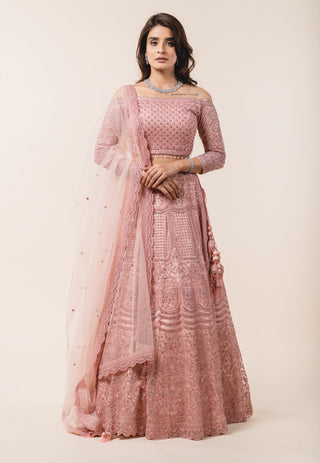 Nitika Gujral-Tea Rose Off-Shoulder Lehenga Choli Set-INDIASPOPUP.COM