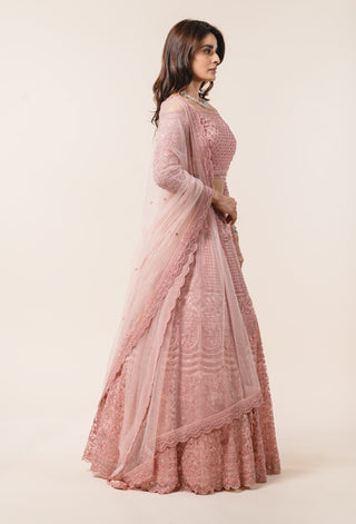 Nitika Gujral-Tea Rose Off-Shoulder Lehenga Choli Set-INDIASPOPUP.COM