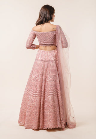 Nitika Gujral-Tea Rose Off-Shoulder Lehenga Choli Set-INDIASPOPUP.COM