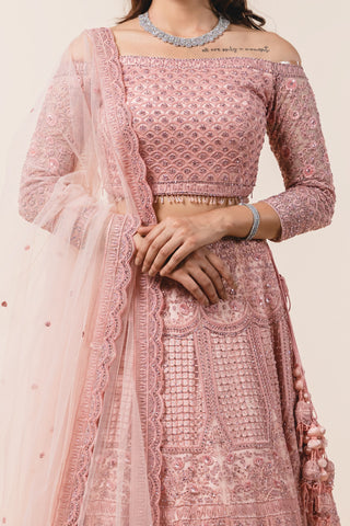 Nitika Gujral-Tea Rose Off-Shoulder Lehenga Choli Set-INDIASPOPUP.COM