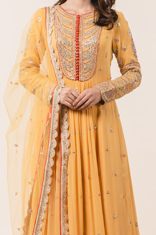 Nitika Gujral-Mustard Shimmer Kalidar Sharara Set-INDIASPOPUP.COM