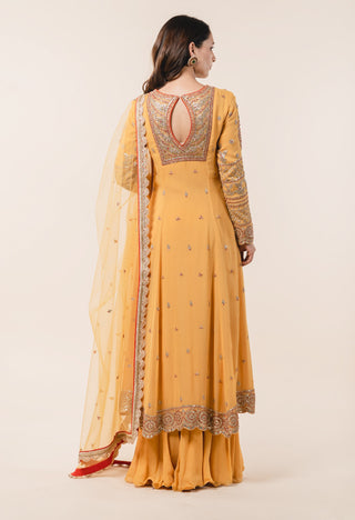 Nitika Gujral-Mustard Shimmer Kalidar Sharara Set-INDIASPOPUP.COM