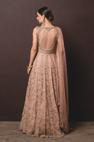 Nitika Gujral-Tea Rose Shimmer Georgette Gown-INDIASPOPUP.COM