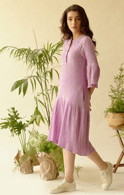 Be-Blu-Anjela Purple Embroidered Midi Dress-INDIASPOPUP.COM