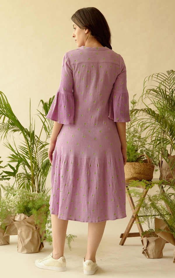 Be-Blu-Anjela Purple Embroidered Midi Dress-INDIASPOPUP.COM