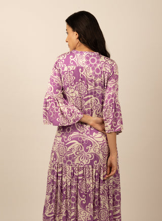 Be-Blu-Purple Anjela Printed Midi Dress-INDIASPOPUP.COM