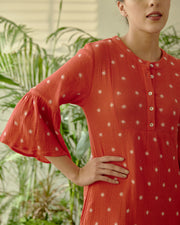 Be-Blu-Anjela Red Embroidered Midi Dress-INDIASPOPUP.COM