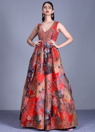 Aisha Rao-Red Oriental Poppy Gown-INDIASPOPUP.COM