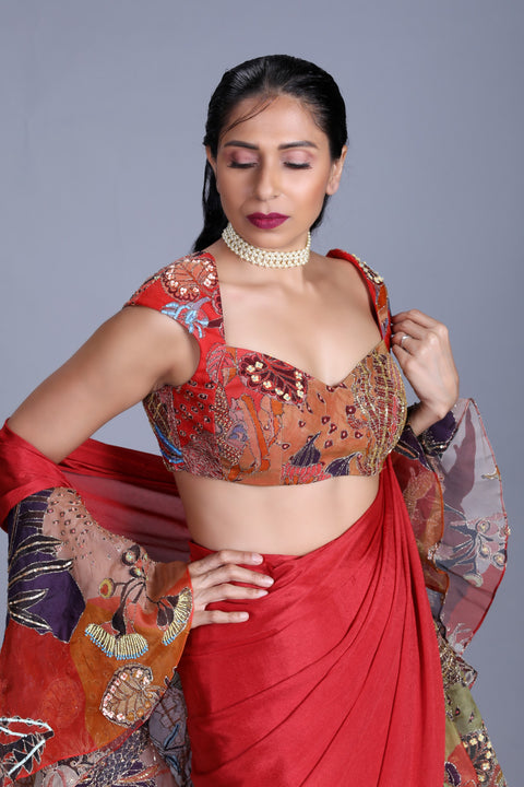 Aisha Rao-Red Mexican Marigold Saree Set-INDIASPOPUP.COM