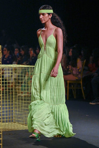 Nirmooha-Lime Green Textured Maxi Dress-INDIASPOPUP.COM