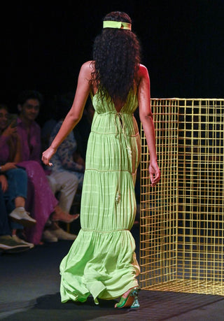 Nirmooha-Lime Green Textured Maxi Dress-INDIASPOPUP.COM