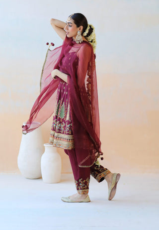 Aman Takyar-Burgundy Silk Anarkali Set-INDIASPOPUP.COM