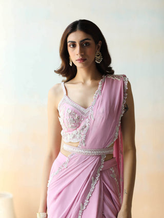 Aman Takyar-Lilac Pre-Draped Ruffle Saree Set-INDIASPOPUP.COM
