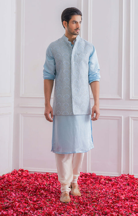 Blue nehru jacket 2025 with kurta