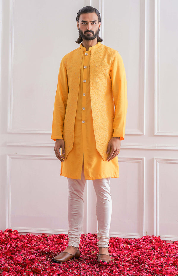 Buy Studio Bagechaa Men Mustard Yellow Russian Silk Embroidered Nehru Jacket  Set at Pernia'sPopUpShopMen 2023 | Nehru jackets, Man dress design,  Embroidered silk