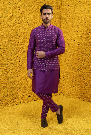 Mahima Mahajan-Zaid Purple Kurta With Chudidar And Bandi Jacket-INDIASPOPUP.COM