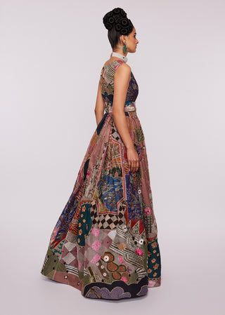 Aisha Rao-Peach Embellished Organza Gown-INDIASPOPUP.COM
