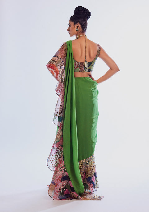 Aisha Rao-Parrot Green Embellished Ruffle Saree And Blouse-INDIASPOPUP.COM