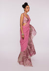 Aisha Rao-Pink Embellished Ruffle Saree And Blouse-INDIASPOPUP.COM