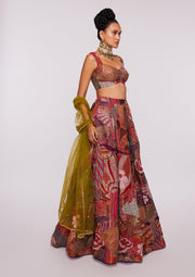 Aisha Rao-Pink Embellished Top With Skirt And Floral Dupatta-INDIASPOPUP.COM