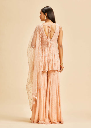 Nitika Gujral-Peach Peplum Sharara Set-INDIASPOPUP.COM