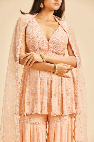 Nitika Gujral-Peach Peplum Sharara Set-INDIASPOPUP.COM