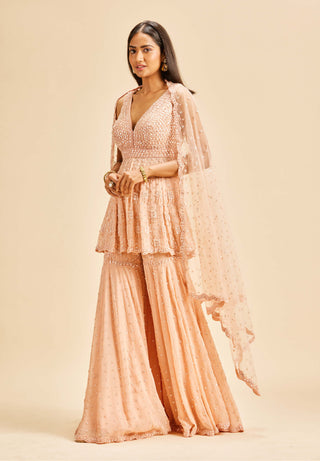 Nitika Gujral-Peach Peplum Sharara Set-INDIASPOPUP.COM