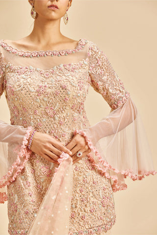 Nitika Gujral-Blush Pink Bell Sleeve Gharara Set-INDIASPOPUP.COM