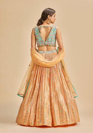 Nitika Gujral-Orange Patra Work Lehenga Set-INDIASPOPUP.COM