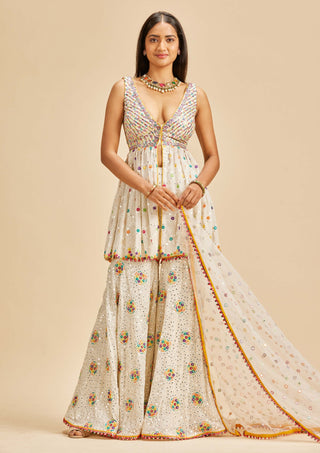 Nitika Gujral-Off-White Embroidered Gharara Set-INDIASPOPUP.COM